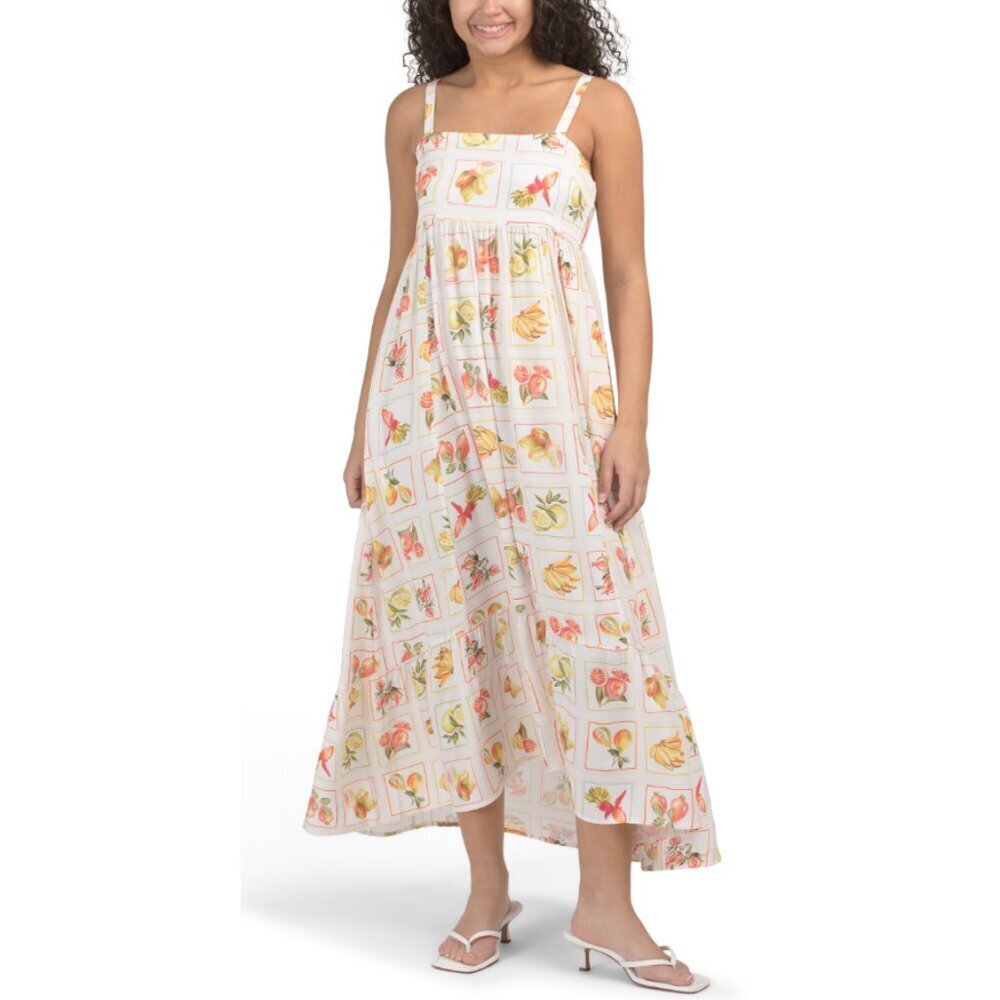 Paper Heart Women's Maxi Dress Size Large White Fruit Print Summer Sleeveless